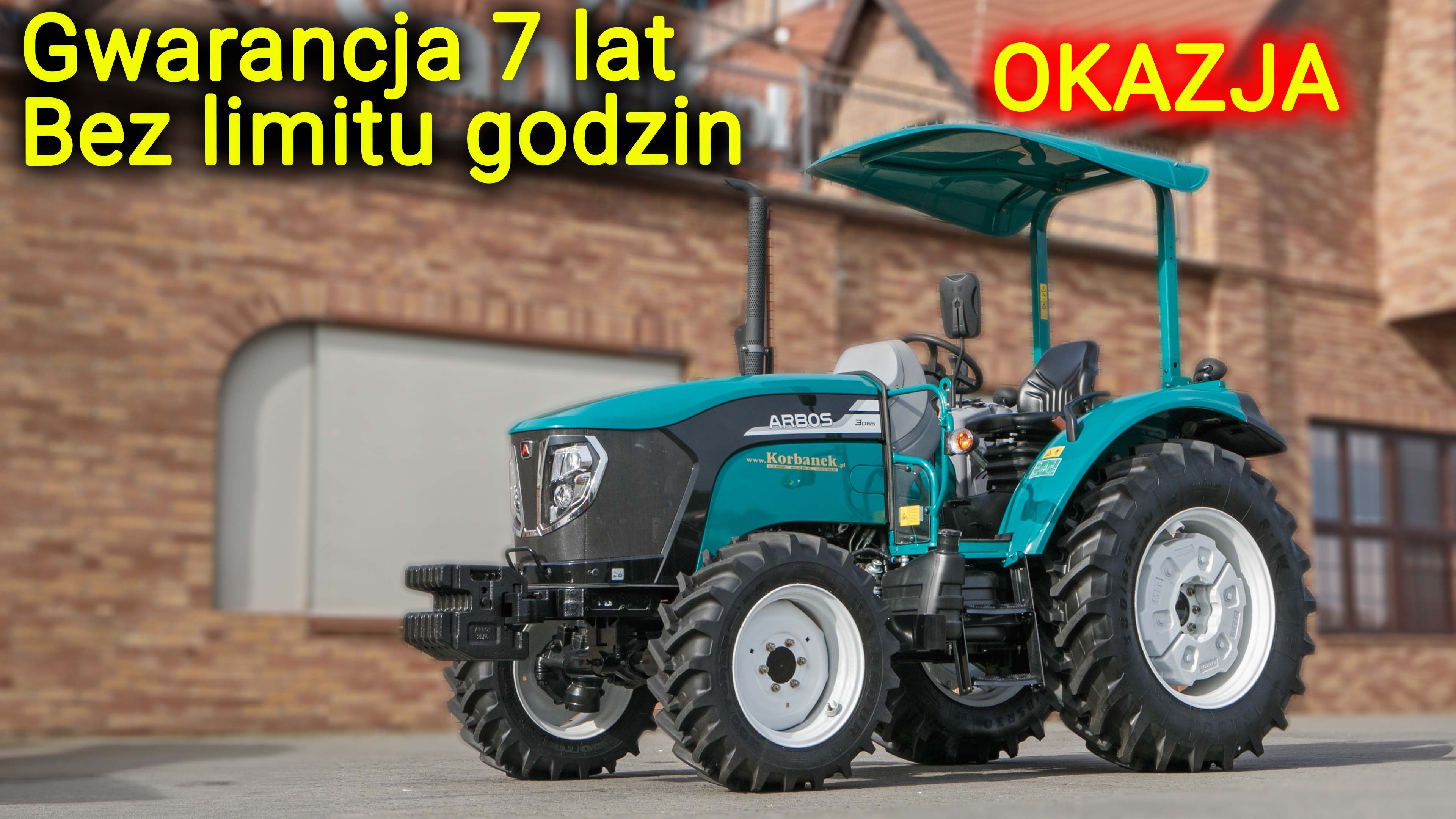 Ciągnik rolniczy Arbos 3065 widok przodu z lewej strony