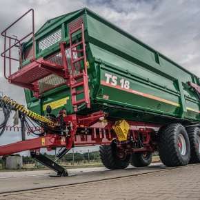 Przyczepa rolnicza TS 18 z firmy Metaltech, tandemowa o zastosowaniu do przewozu zbóż i okopowych