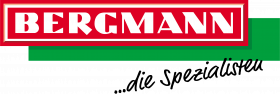 Logotyp firmu bergman napis biały na czerwono zielonym tle