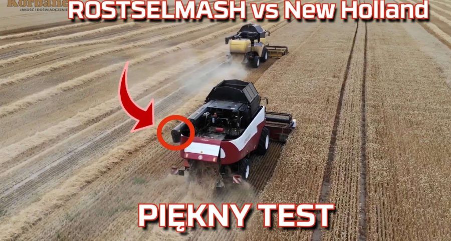 Tapeta z Rostselmash vs New Holland porównanie test opinia opinie o kombajn zbożowy na żniwa 2019 w polu od Korbanek