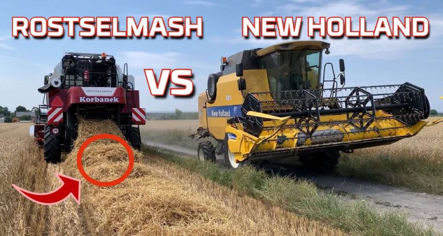 Tapeta kombajnu Rostselmash vs New Holland podczas żniw 2019 na teście w polu z opinią rolnika od www.korbanek.pl 
