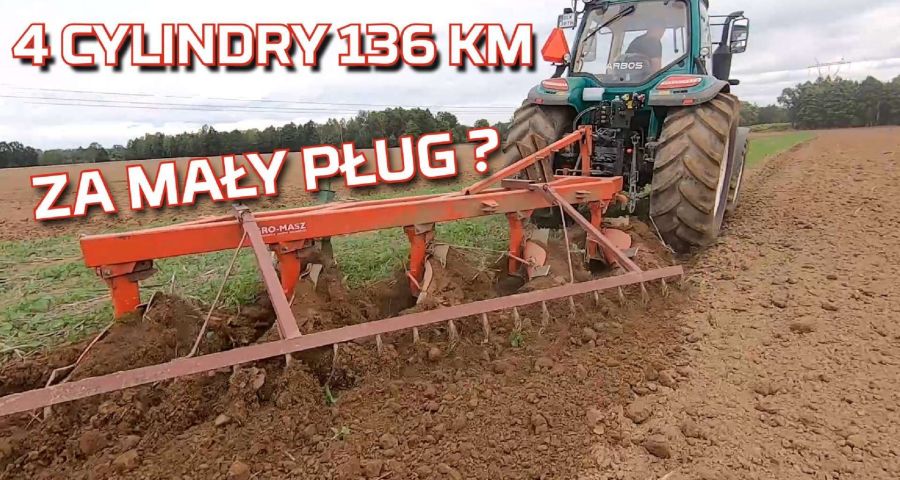 Tapeta z traktorem 4 cylindry 136 KM ciągnie pług zagonowy 5 skib To za mało Test Opinia Nowy Nabytek Ciągnik Arbos www.korbanek.pl