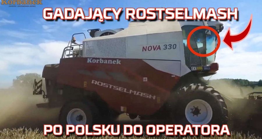Tapeta kombajnu zbożowego rostselmash Nova który mówi i gada po polsku do operatora podczas żniw 2019 od korbanek