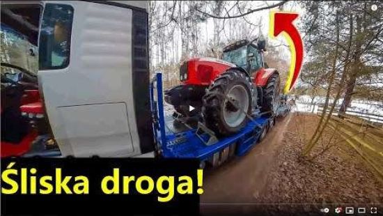 Embedded thumbnail for Ciężarówka z ciągnikami rusza w trasę -Śliska droga!-Wąski wjazd-Wyjadę na szosę tyłem- Piciu
