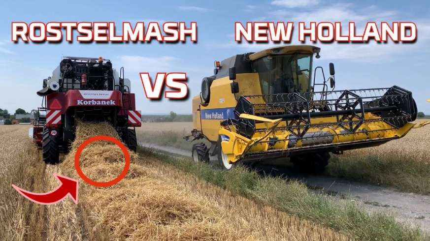 Tapeta kombajnu Rostselmash vs New Holland podczas żniw 2019 na teście w polu z opinią rolnika od www.korbanek.pl 
