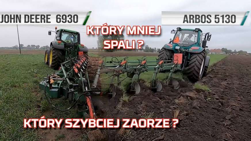 Tapeta John Deere vs Arbos ciągniki podczas orki na polu - traktory w teście spalania i wydajności www.korbanek.pl