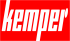 Logo firmy Kemoer biały napis na czerwonym tle 