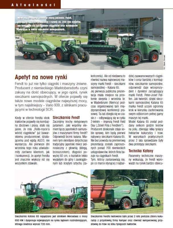 AGROmechanika  numer 11/2010 artykuł o nowościach firmy Fendt