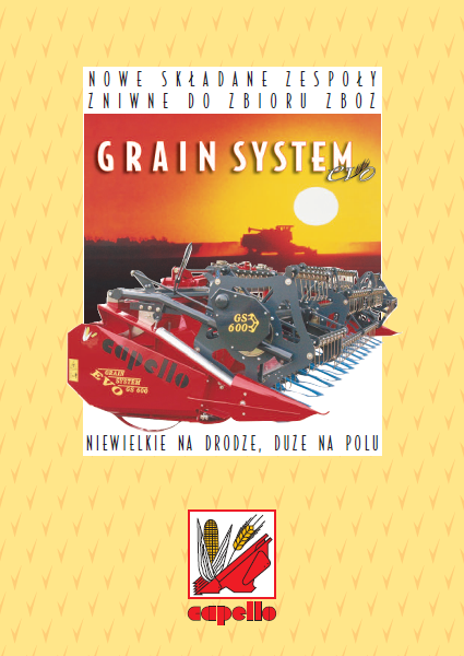 Prospekt przystawki Capello Grain System żółto pomarańczowe barwy logo marki hasła reklamowe