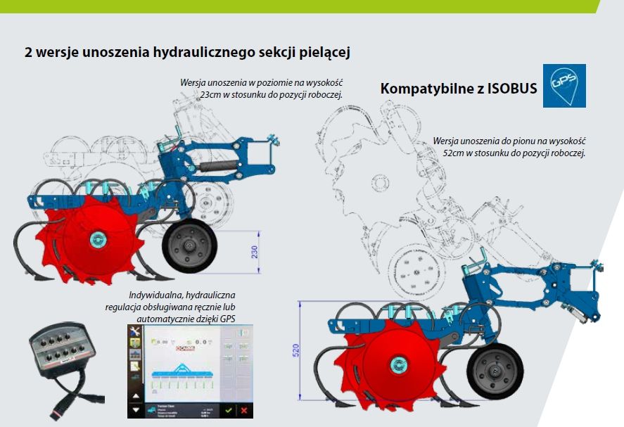 2 wersje unoszenia sekcji pielących pielnika