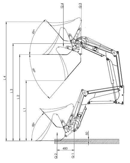 Zdjęcie zawierające wymiary techniczne ładowacza Xtreme S mini Rysunek techniczny zawierający wymiary ładowacza Xtreme S mini - najmniejszego z serii.