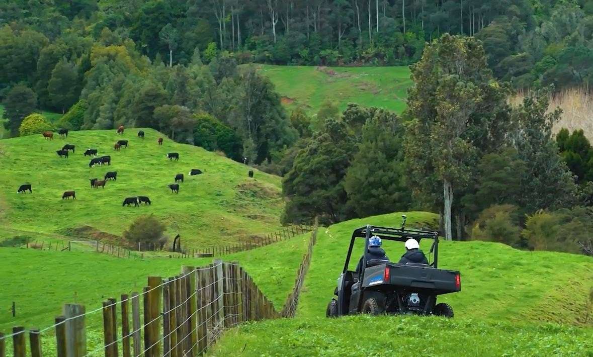 Polaris Ranger EV z pięknym krajobrazem