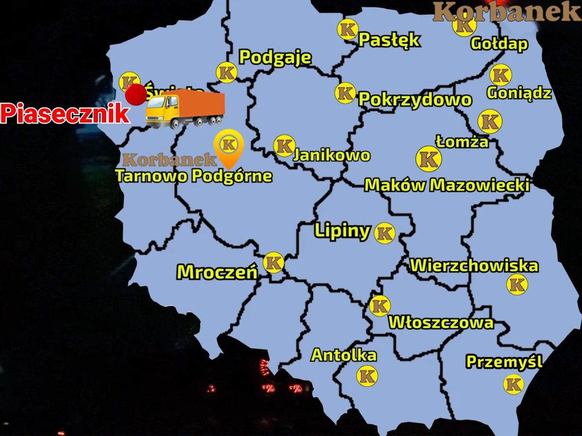 Mapa dilerów firmy Korbanek 