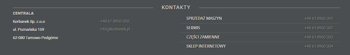 Grafika przedstawiajaca najważniejsze nr tel do firmy Korbanek