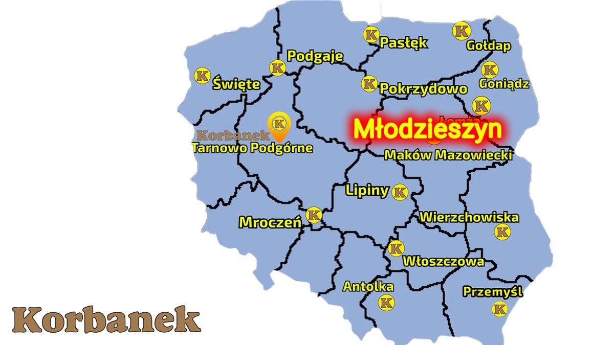 Mapa Polski z punktami sprzedaży Korbanek