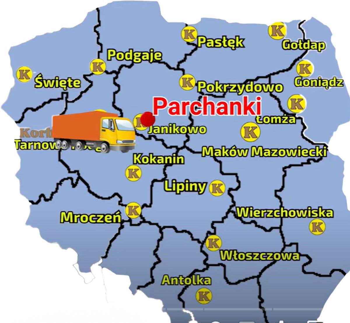 Mapa przedstawiająca miejsce gdzie dokładnie został dostarczony siewnik Monosem do pana Jarosłąwa